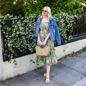 MILLE Olympia Floral Smocked Midi Dress with Ruffle Straps